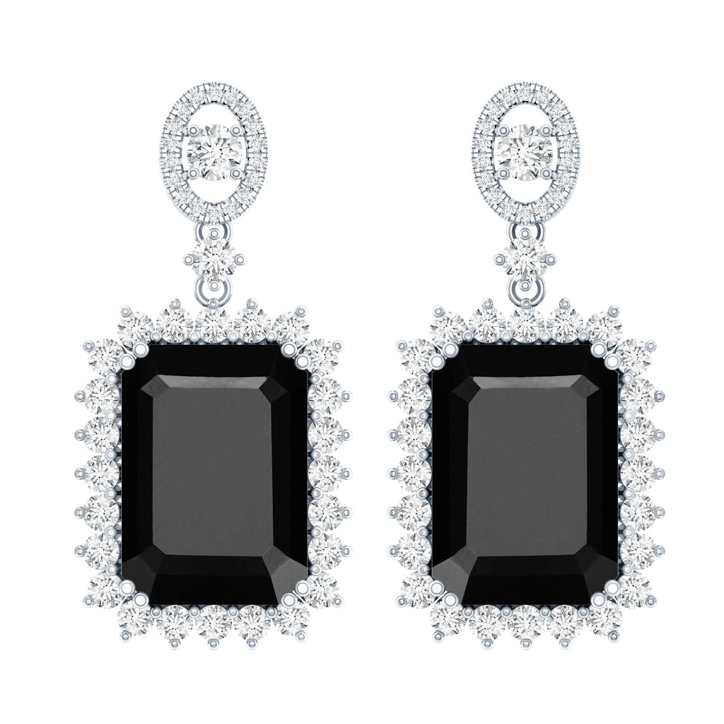 18 Carat Emerald Cut Lab Grown Black Diamond Statement Earrings in Silver