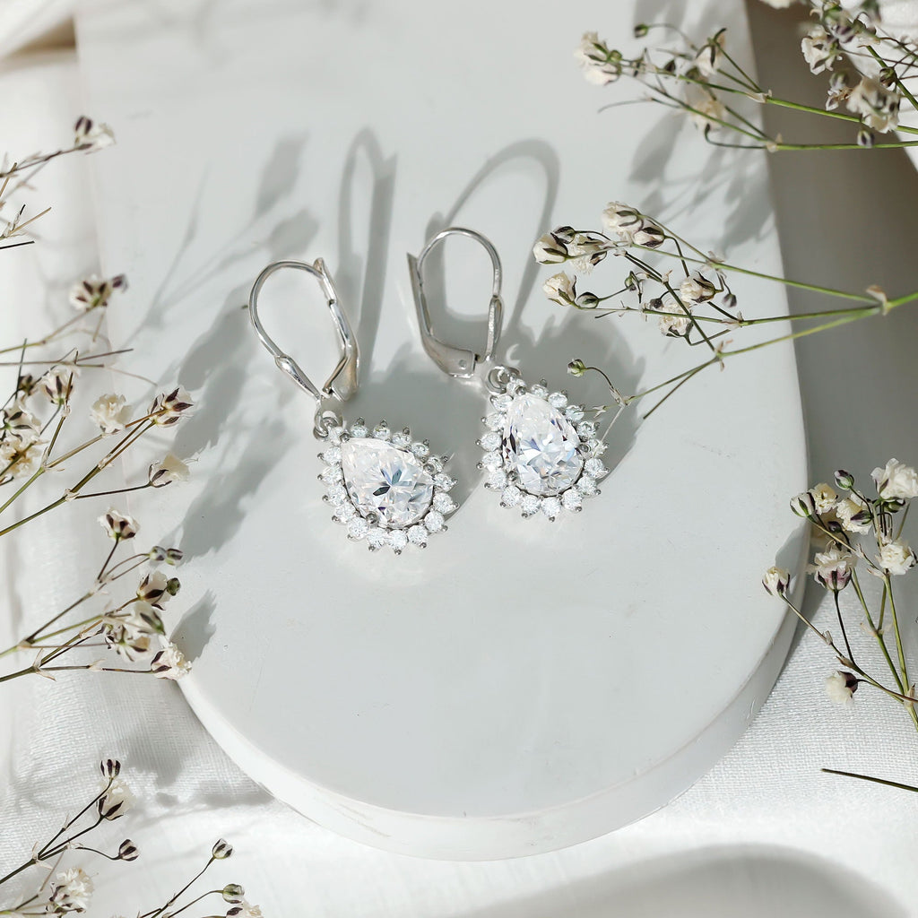 Certified 4 Carat Moissanite Drop Dangle Earrings In Silver