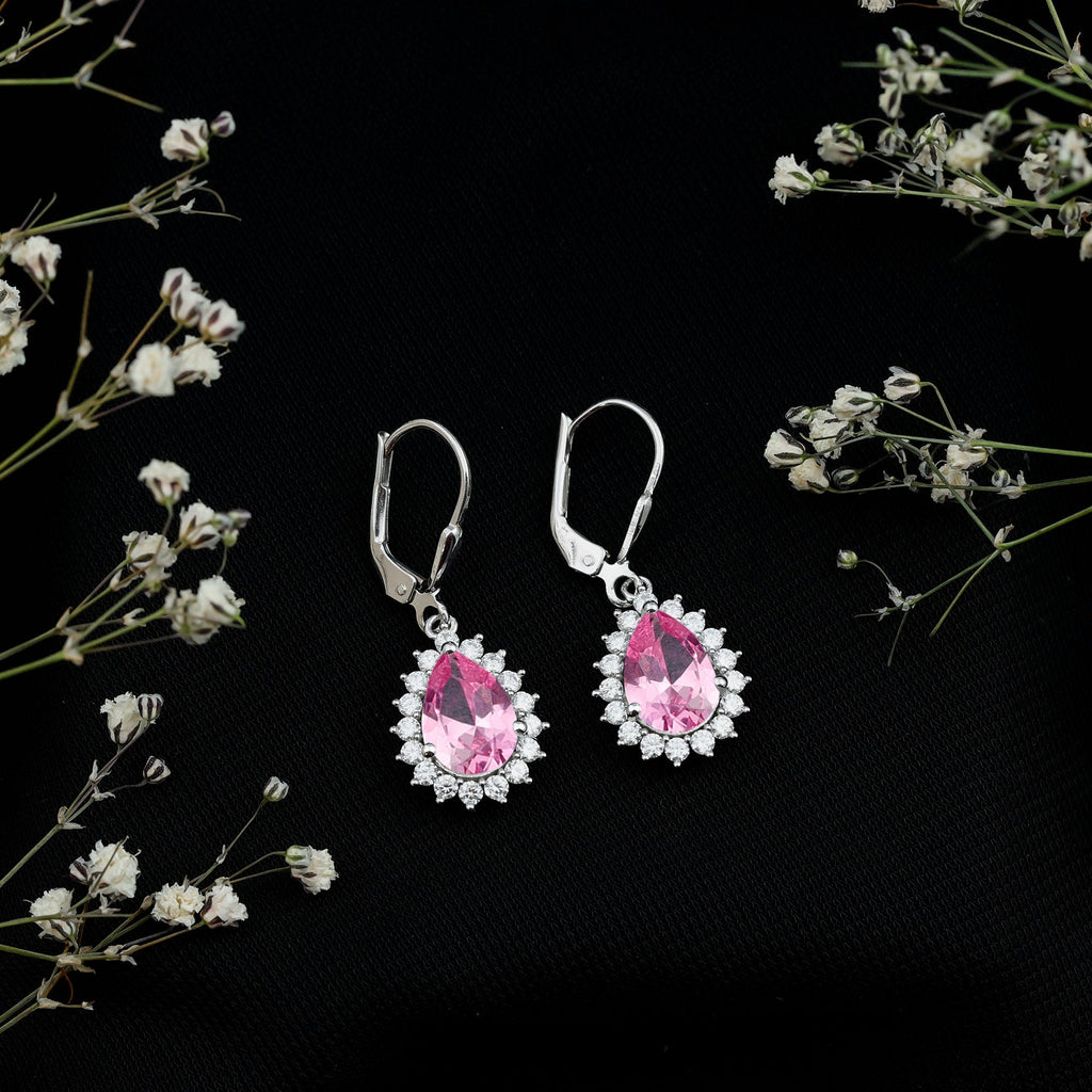 5 Carat Lab Grown Pink Sapphire Drop Earrings in Silver