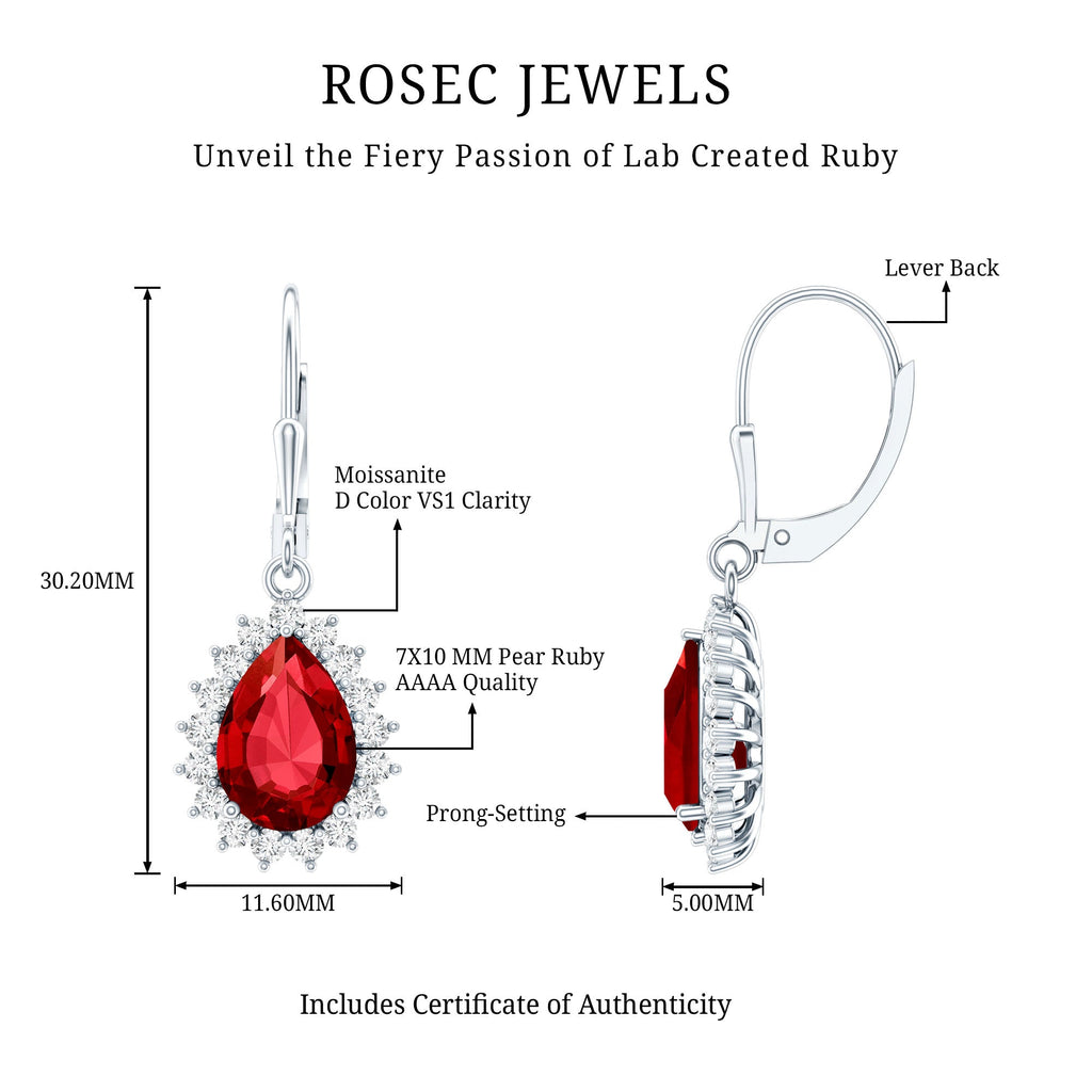 Certified 5.8 Carat Lab Created Ruby Dangle Earrings For Women