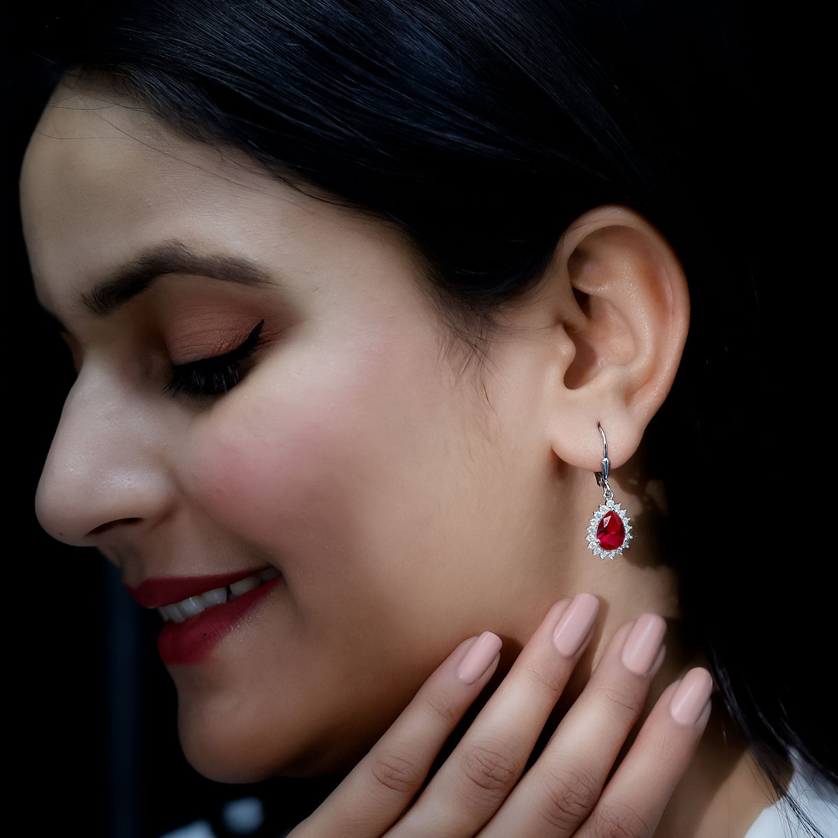 Certified 5.8 Carat Lab Created Ruby Dangle Earrings For Women