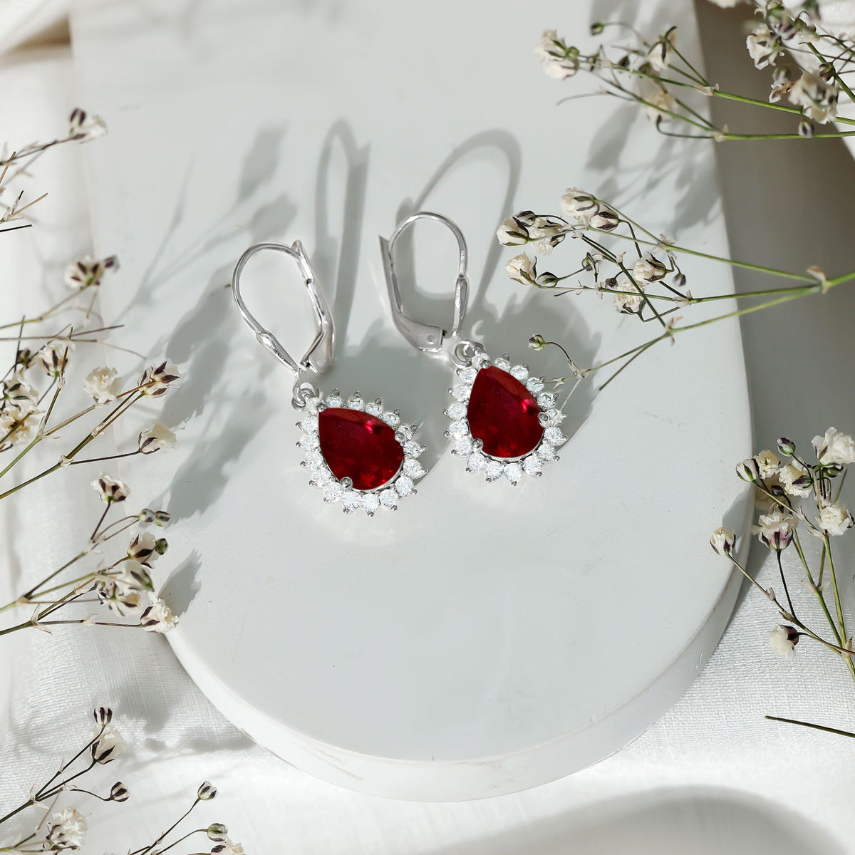 Certified 5.8 Carat Lab Created Ruby Dangle Earrings For Women