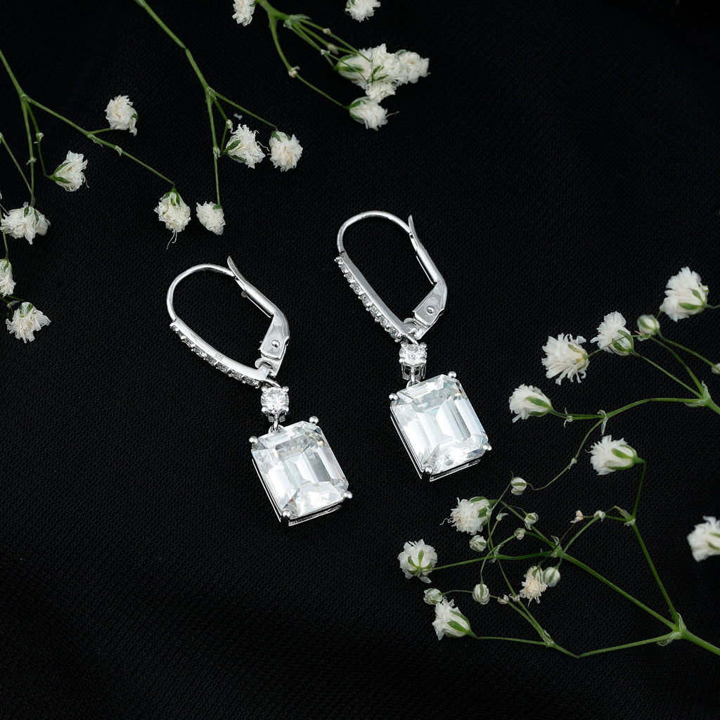 Certified 7 Carat Moissanite Silver Dangle Earrings For Women