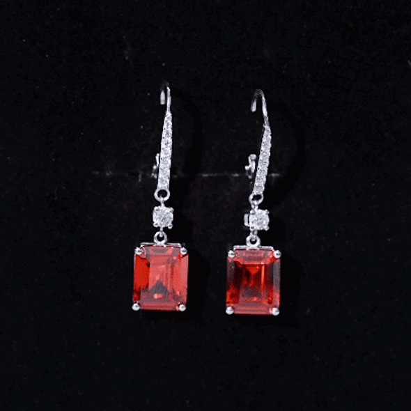 5.5 Carat Emerald Cut Lab Created Orange Sapphire Hoop Drop Earrings in Silver