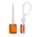 5.5 Carat Emerald Cut Lab Created Orange Sapphire Hoop Drop Earrings in Silver