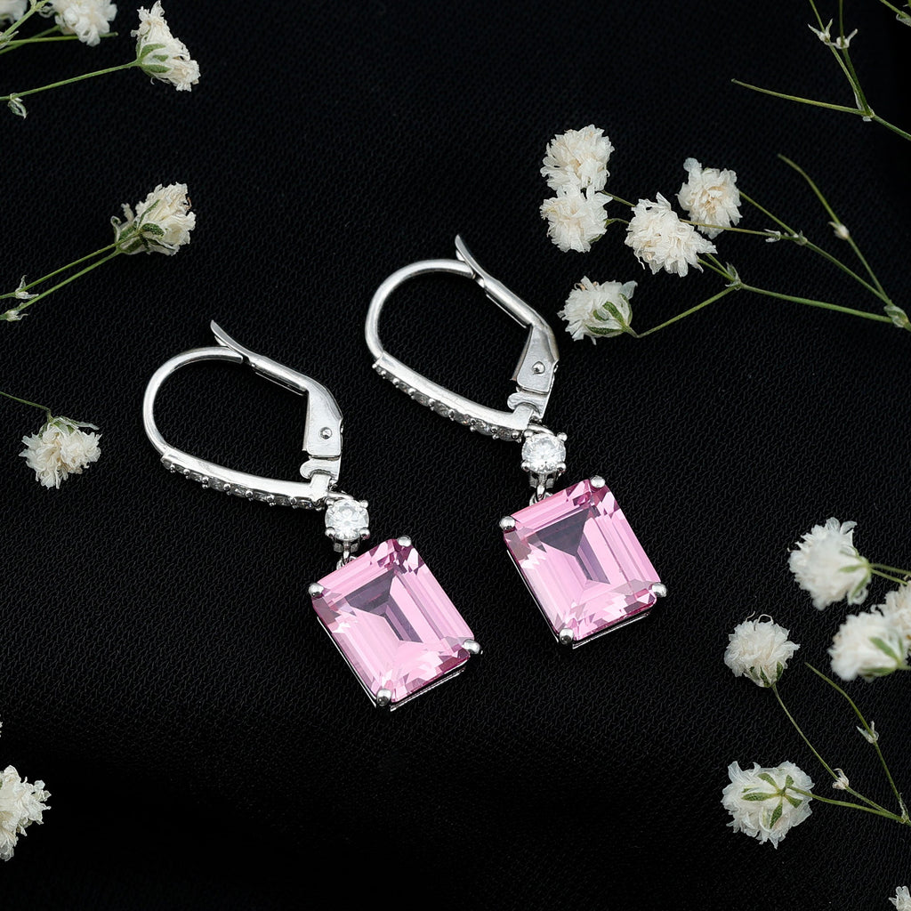 Certified 5.5 Carat Lab Grown Pink Sapphire Bridal Earrings in Silver