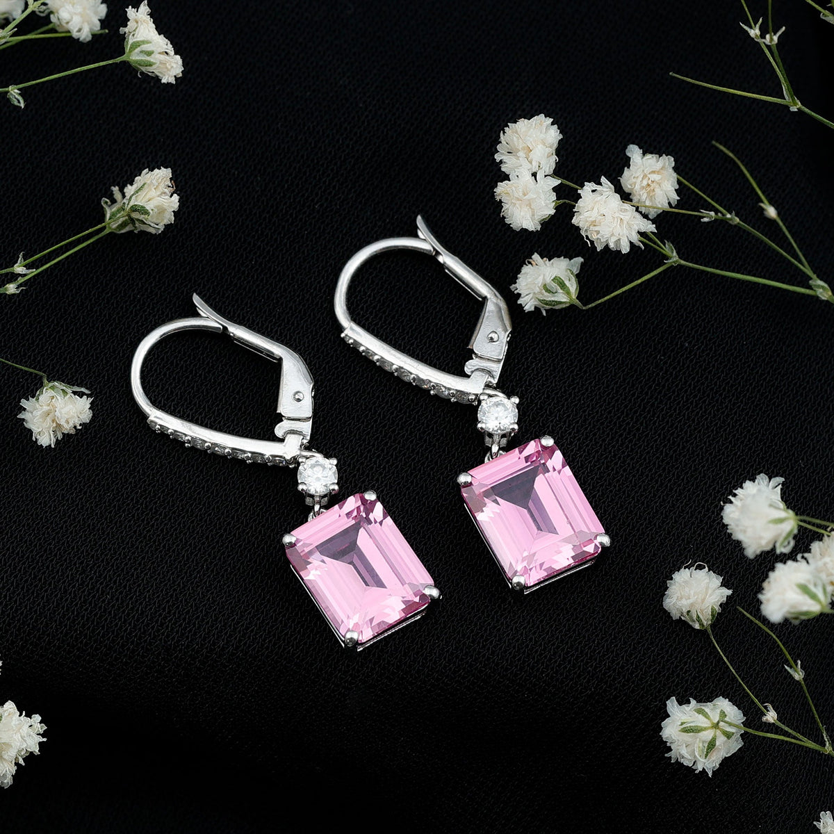 Certified 5.5 Carat Lab Grown Pink Sapphire Bridal Earrings in Silver