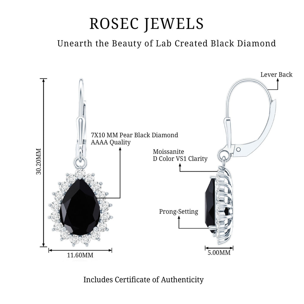 Certified 3.6 Carat Lab Grown Black Diamond Teardrop Dangle Earrings for Women