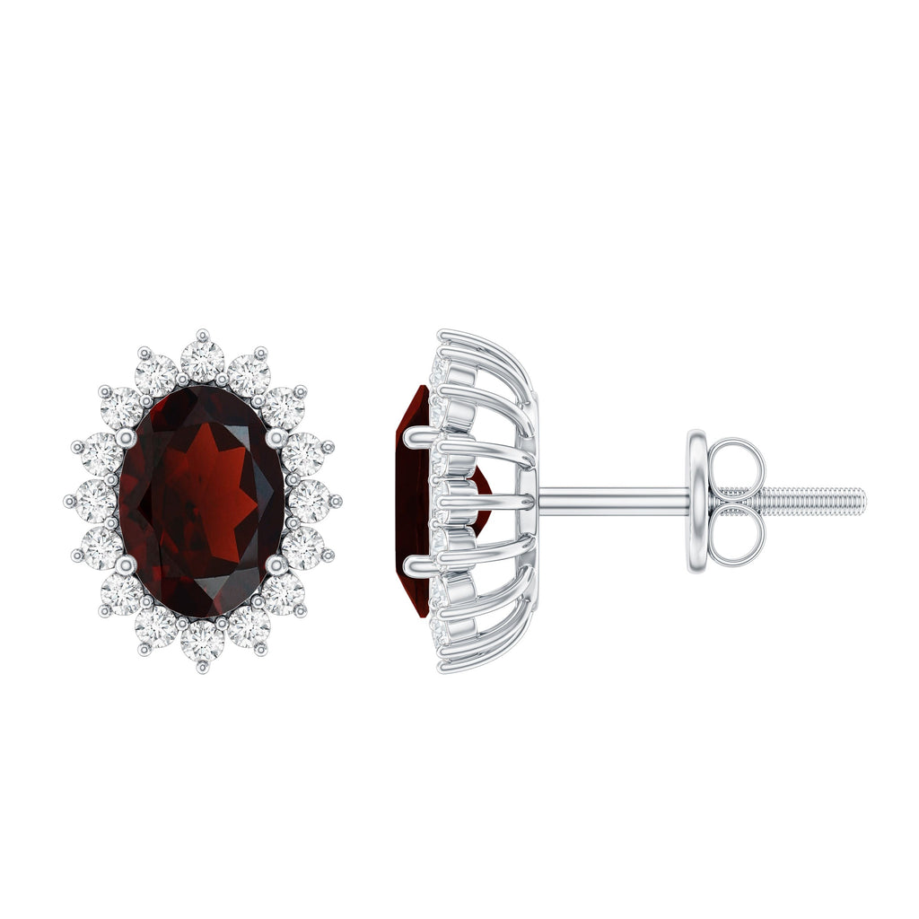 Sterling Silver 3 Carat Oval Garnet Stud Earrings with Moissanite