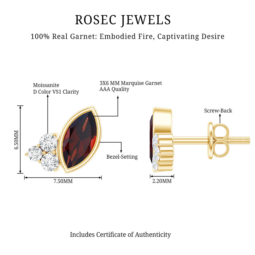 Natural Marquise Cut Garnet Stud Earrings with Certificate