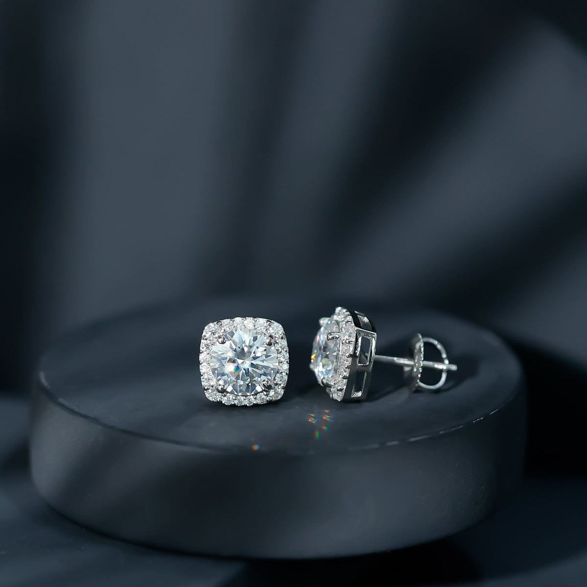 Certified Round Cut Lab Grown Diamond Halo Stud Earrings For Her