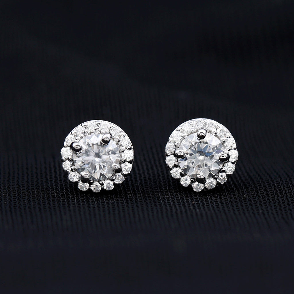 0.64 CTW Lab Grown Diamond Halo Stud Earrings (4mm, Screw Back)