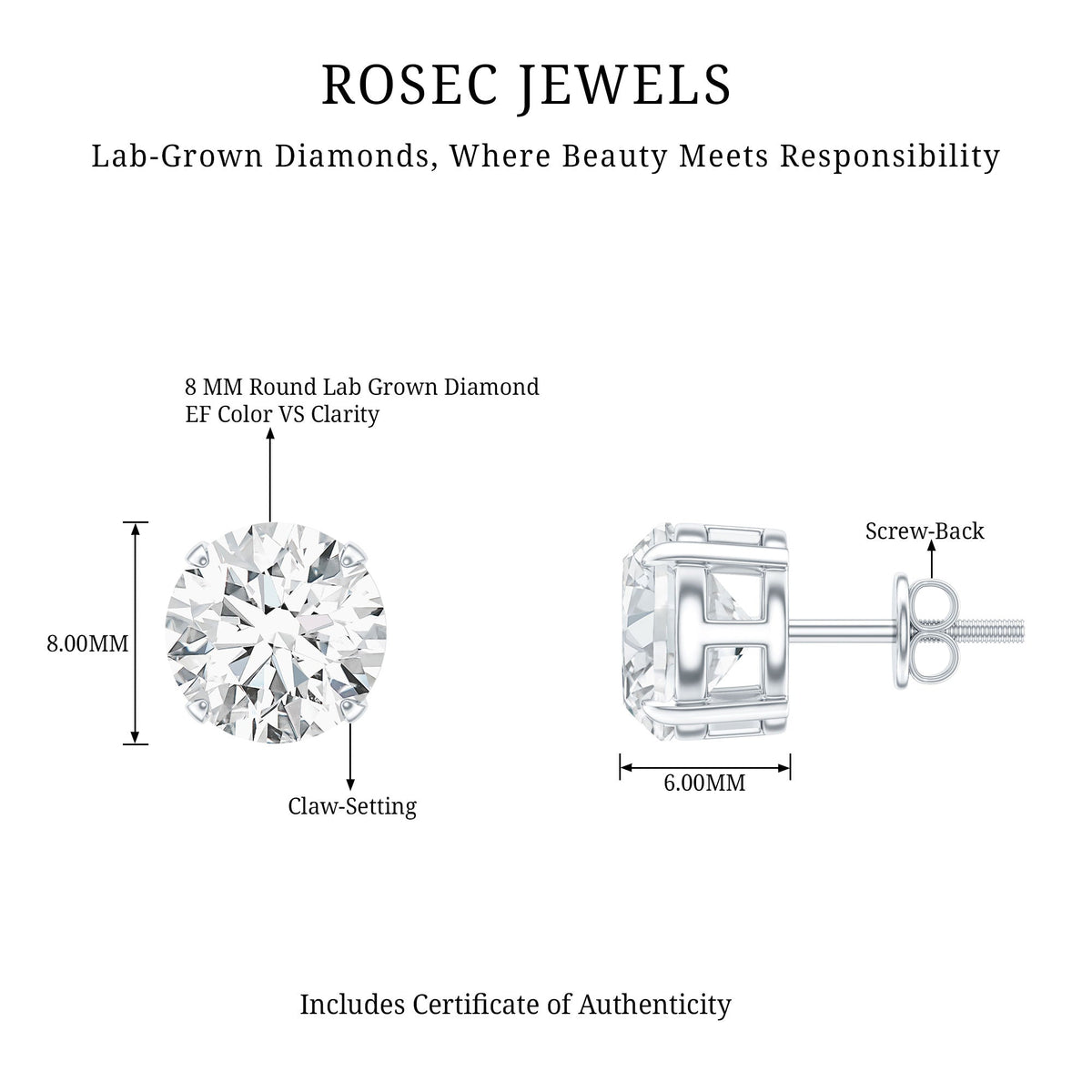 Prong Set Lab Created Diamond Solitaire Stud Earrings
