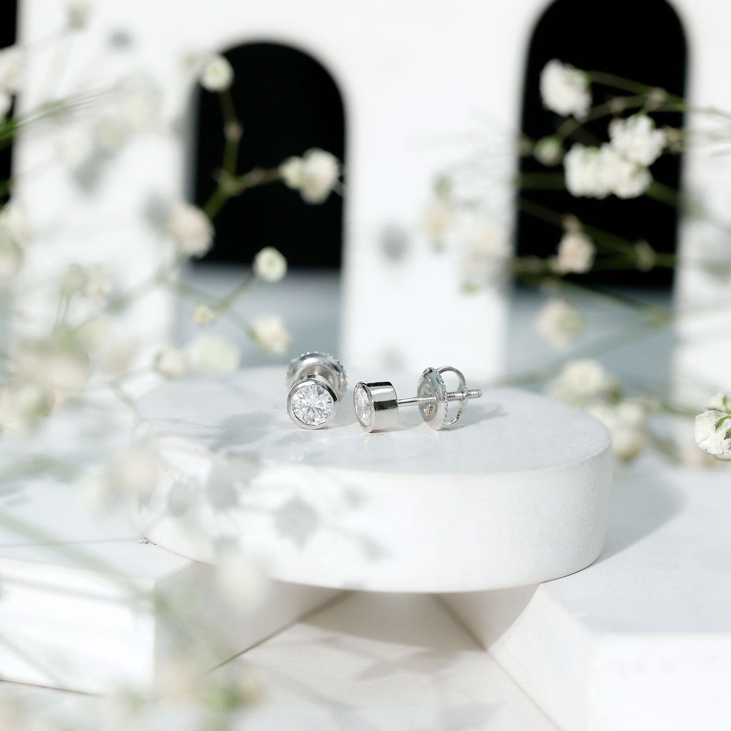 Bezel Set Lab Grown Diamond Solitaire Stud Earrings