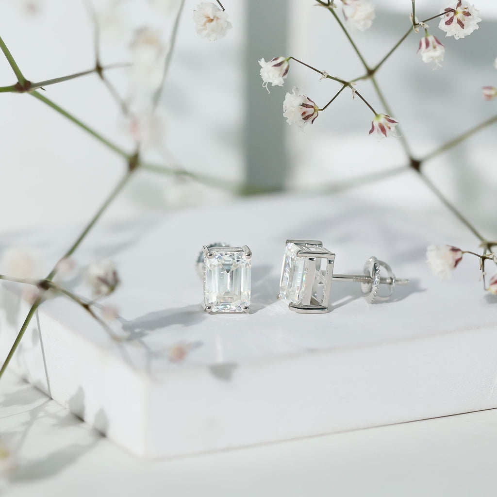 Emerald Cut Lab Created Diamond Stud Earrings