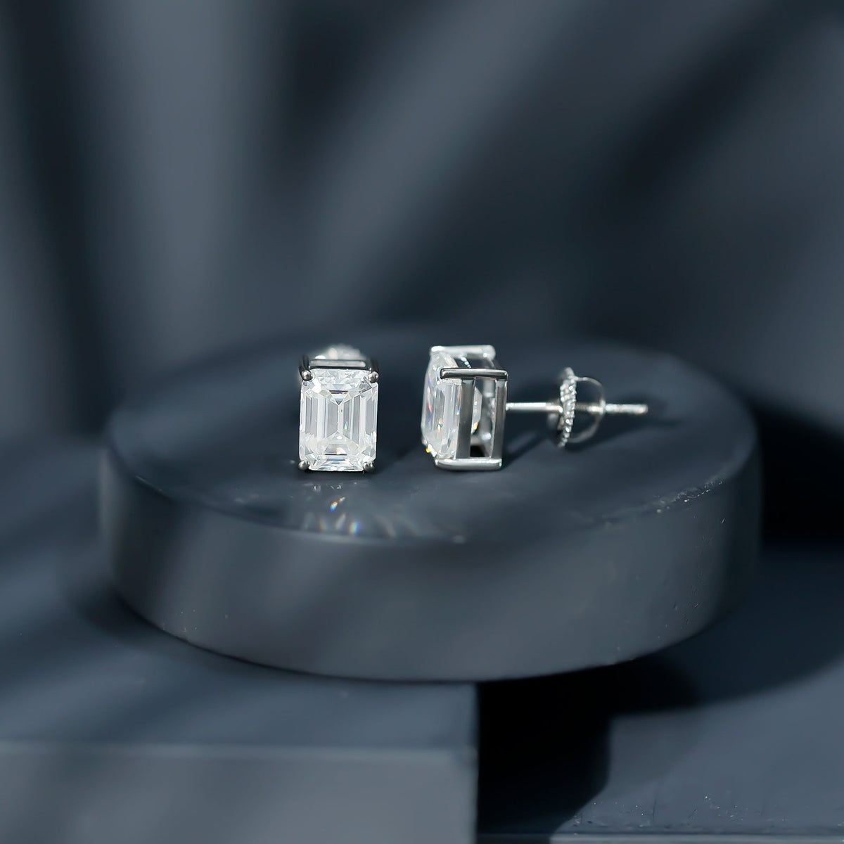 Emerald Cut Lab Created Diamond Stud Earrings