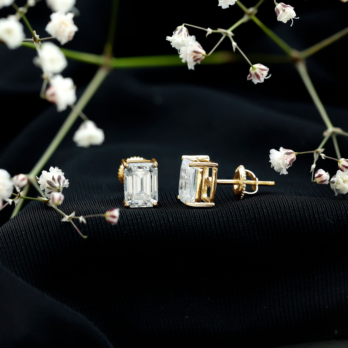 Emerald Cut Lab Created Diamond Stud Earrings