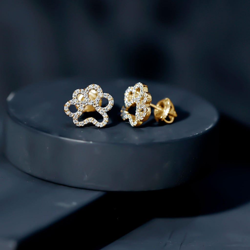 Lab Grown Diamond Paw Print Earrings For Women