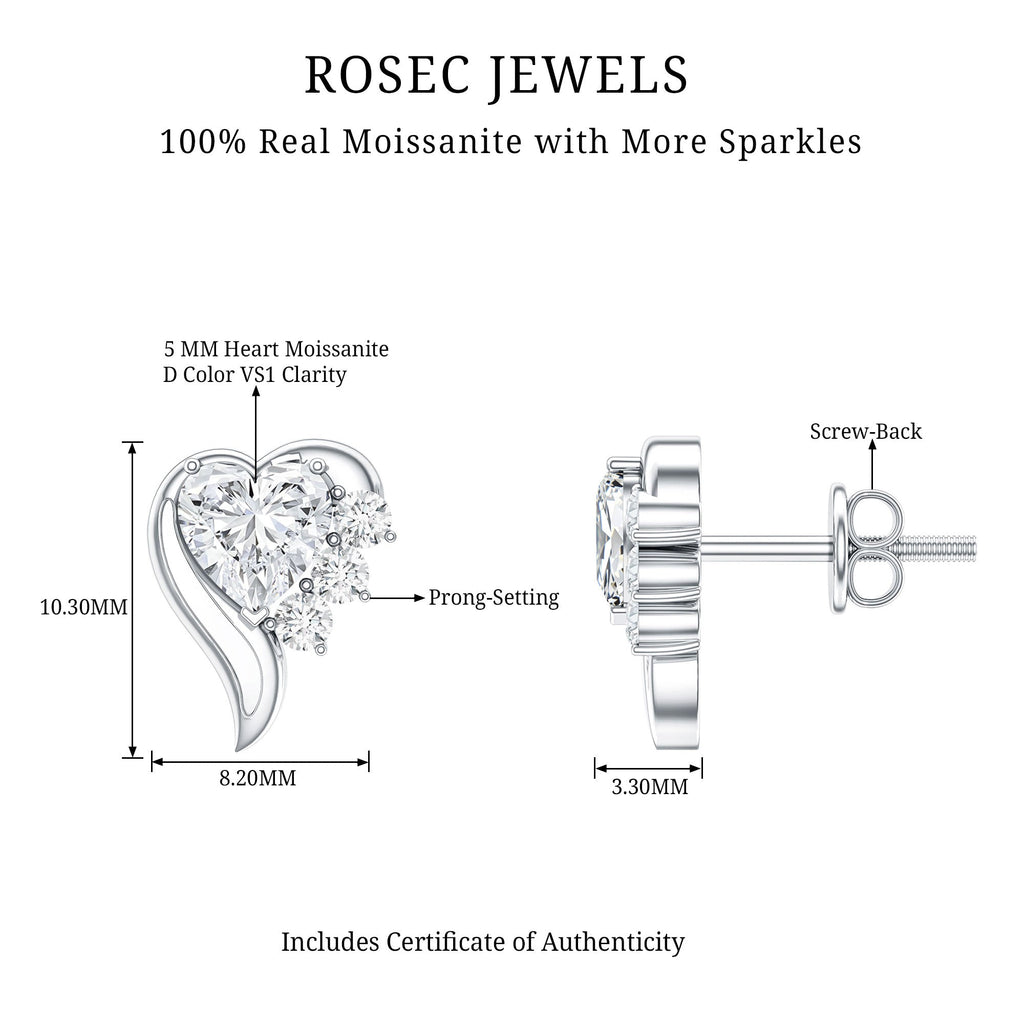 1 Carat Moissanite Heart Stud Earrings in Sterling Silver