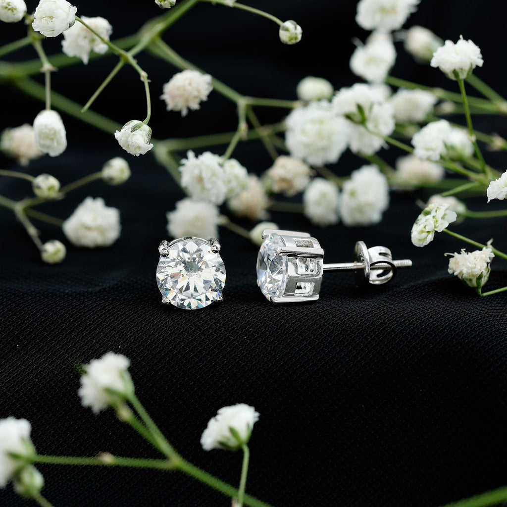 4 Carat Round Cubic Zirconia Stud Earrings in Silver