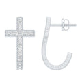 Certified Moissanite Cross J Hoop Earrings in Sterling Silver