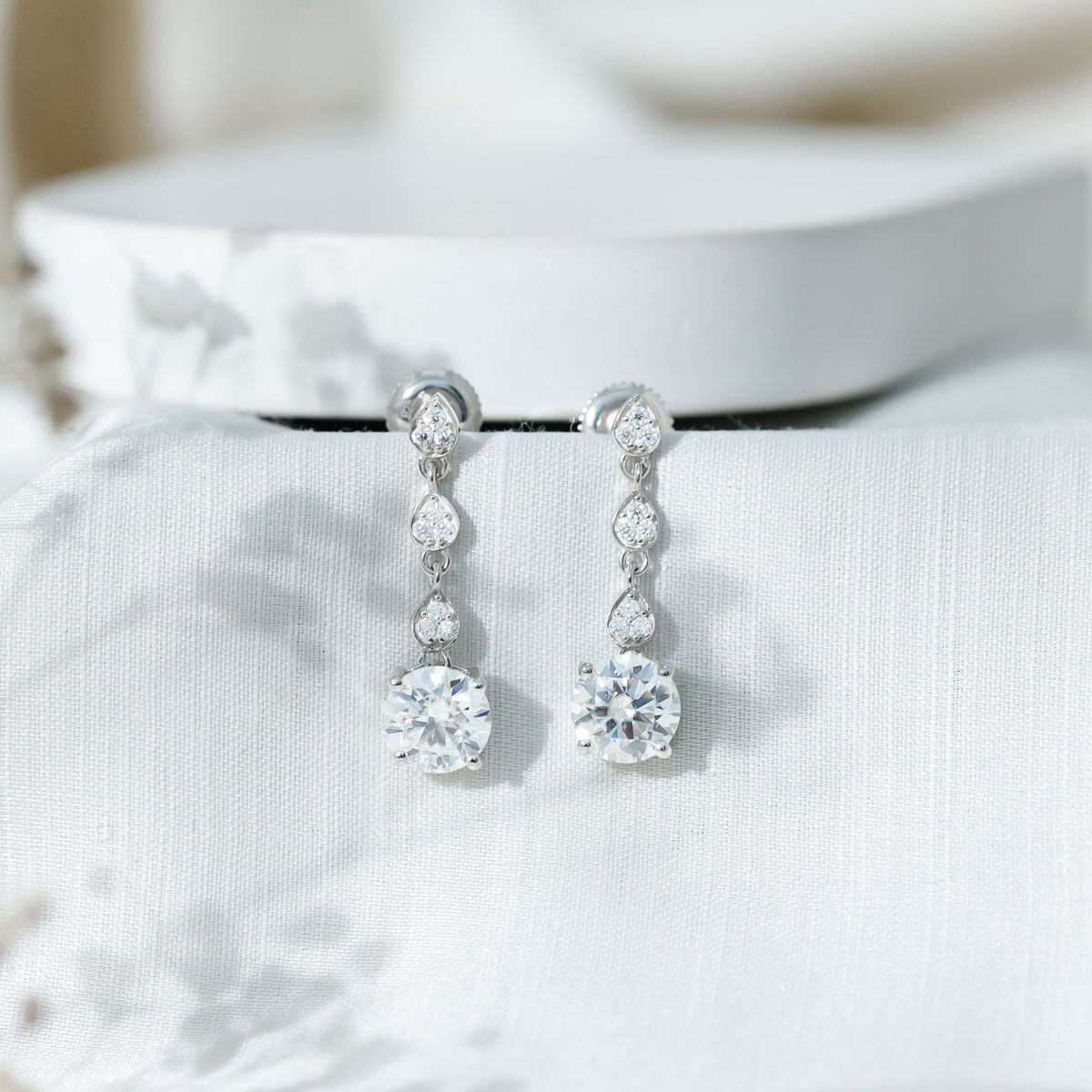 Certified 2.7 Carat Moissanite Dangling Earrings in Silver
