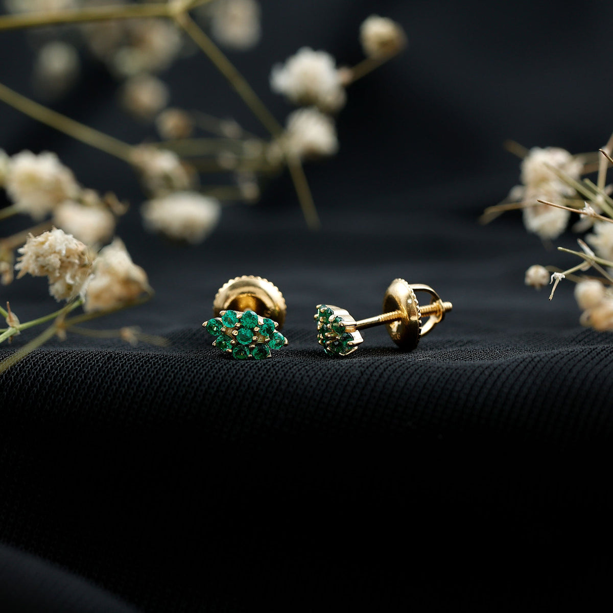 Lab Grown Emerald Stud Earrings in Yellow Gold Plated Silver