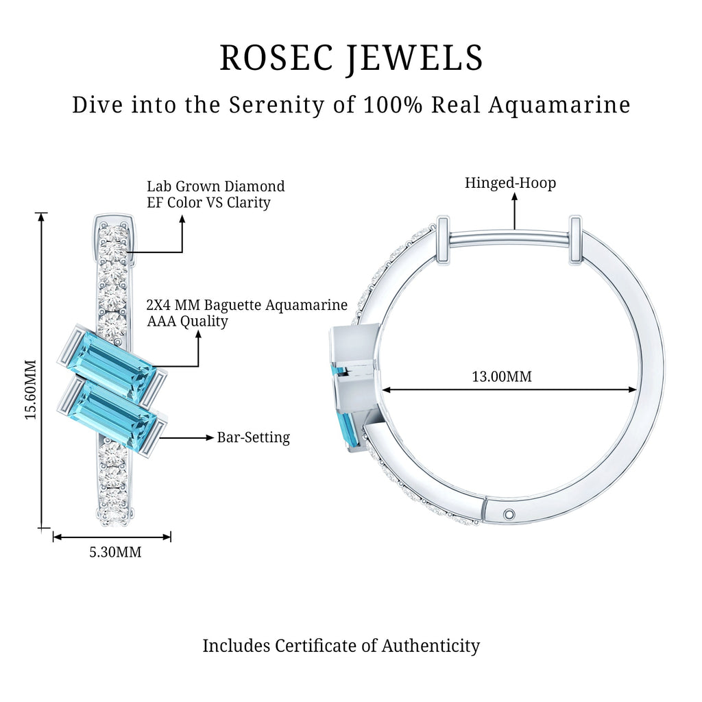 Natural Half Carat Aquamarine Hoop Earrings with Lab Diamond