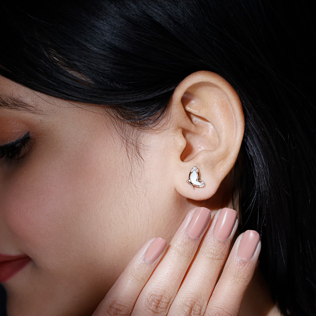 Natural Mother of Pearl Butterfly Wings Earrings in Silver