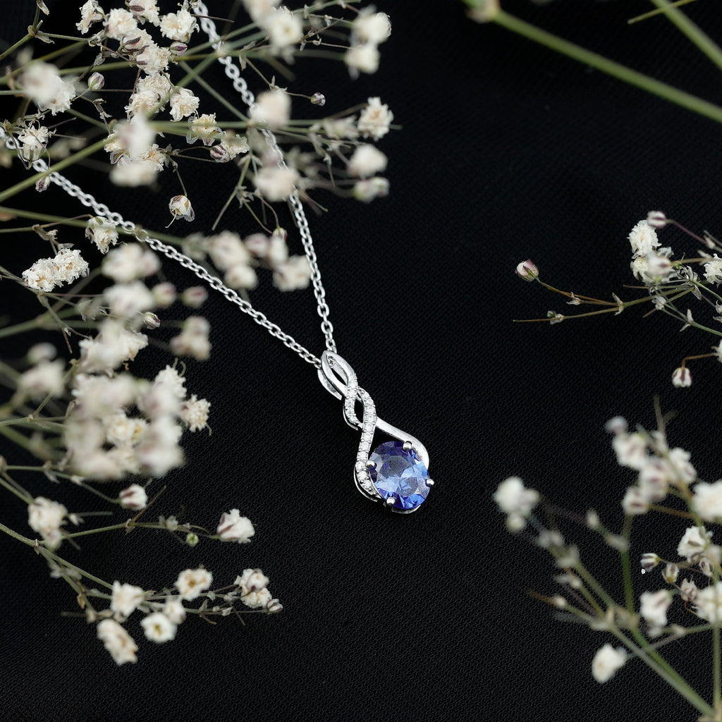 Lab Grown 1.5 Carat Blue Sapphire Infinity Pendant Necklace with Silver Chain