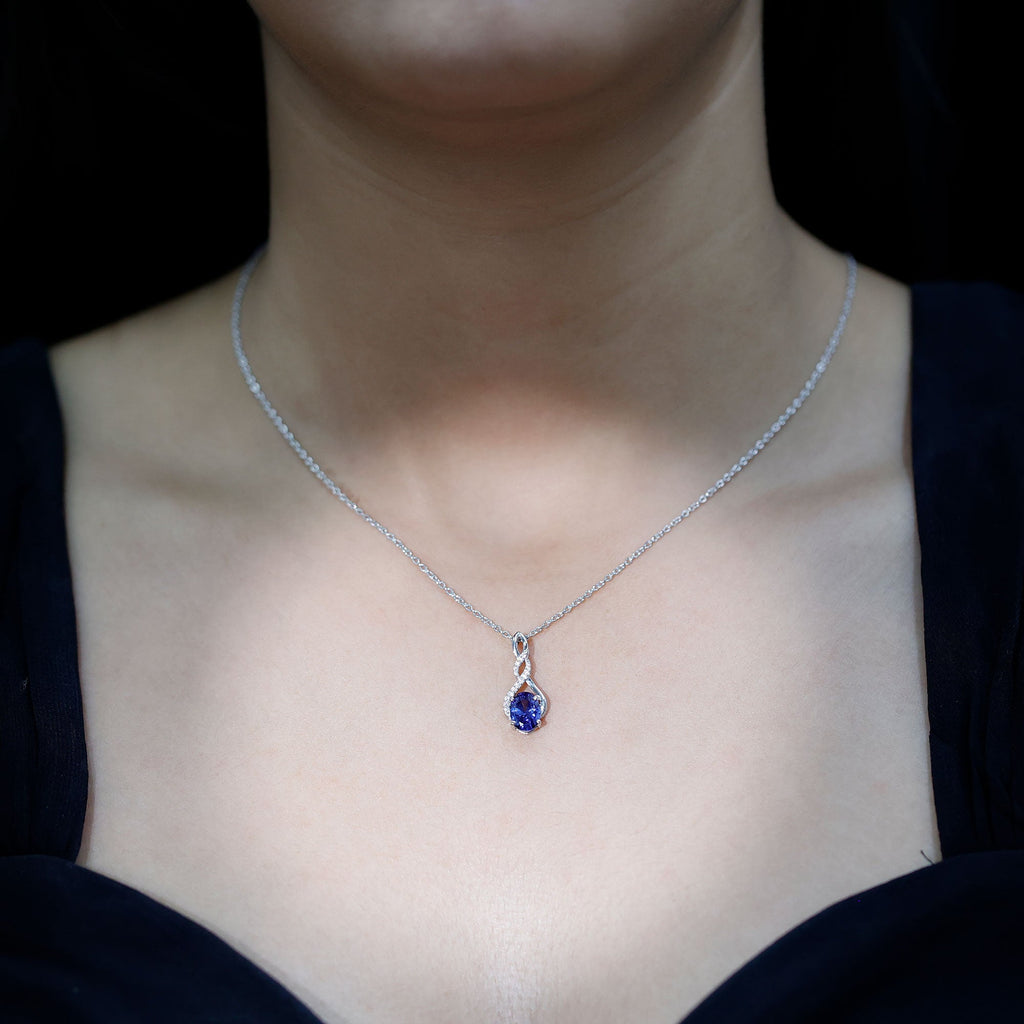 Lab Grown 1.5 Carat Blue Sapphire Infinity Pendant Necklace with Silver Chain