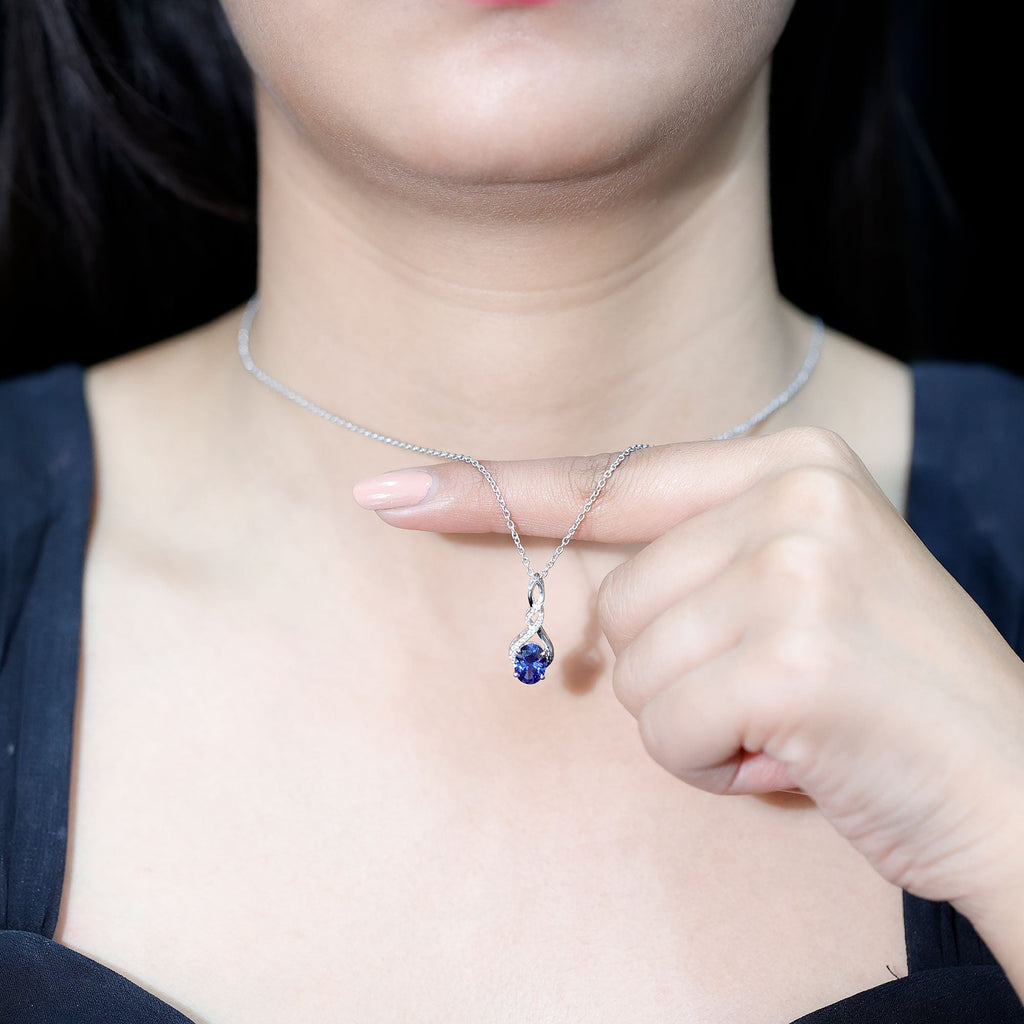 Lab Grown 1.5 Carat Blue Sapphire Infinity Pendant Necklace with Silver Chain
