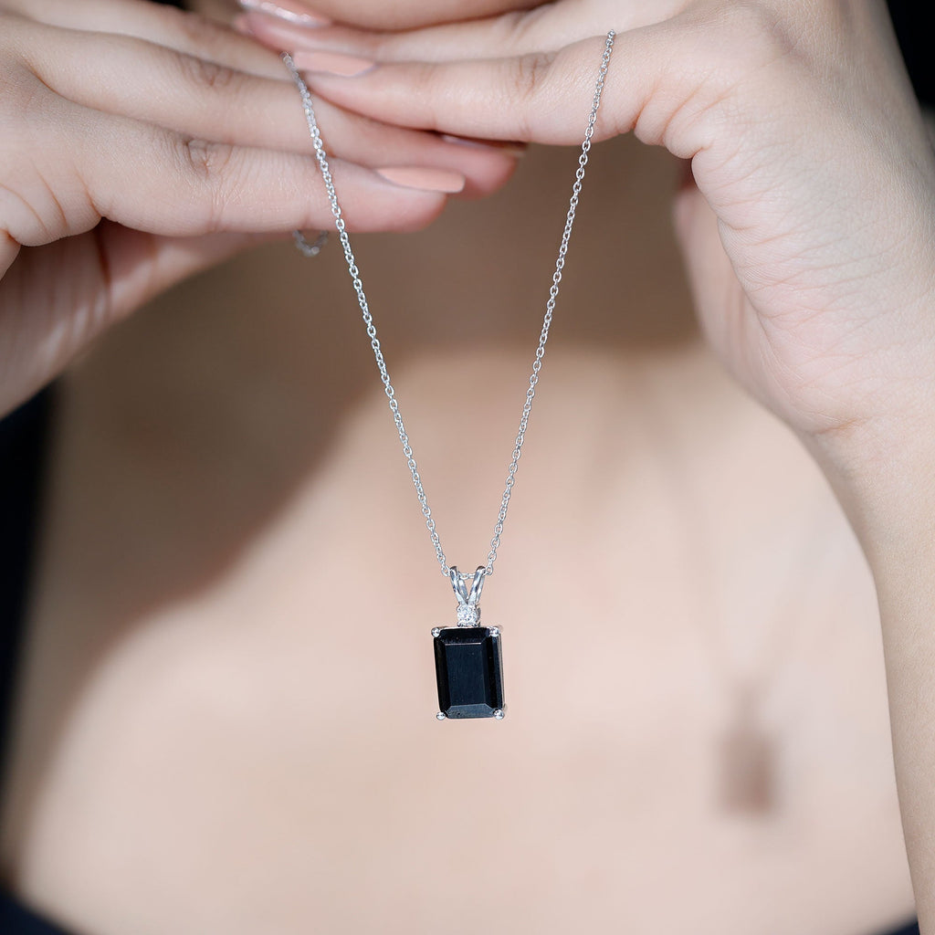 9 Carat Emerald Cut Lab Grown Black Diamond Pendant Necklace In Silver