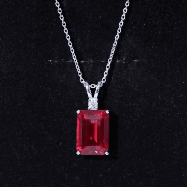 Sterling Silver 5 Carat Lab Grown Ruby Statement Pendant Necklace for Women