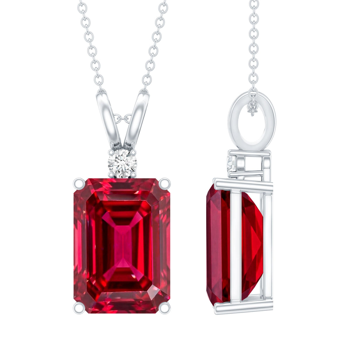 Sterling Silver 5 Carat Lab Grown Ruby Statement Pendant Necklace for Women