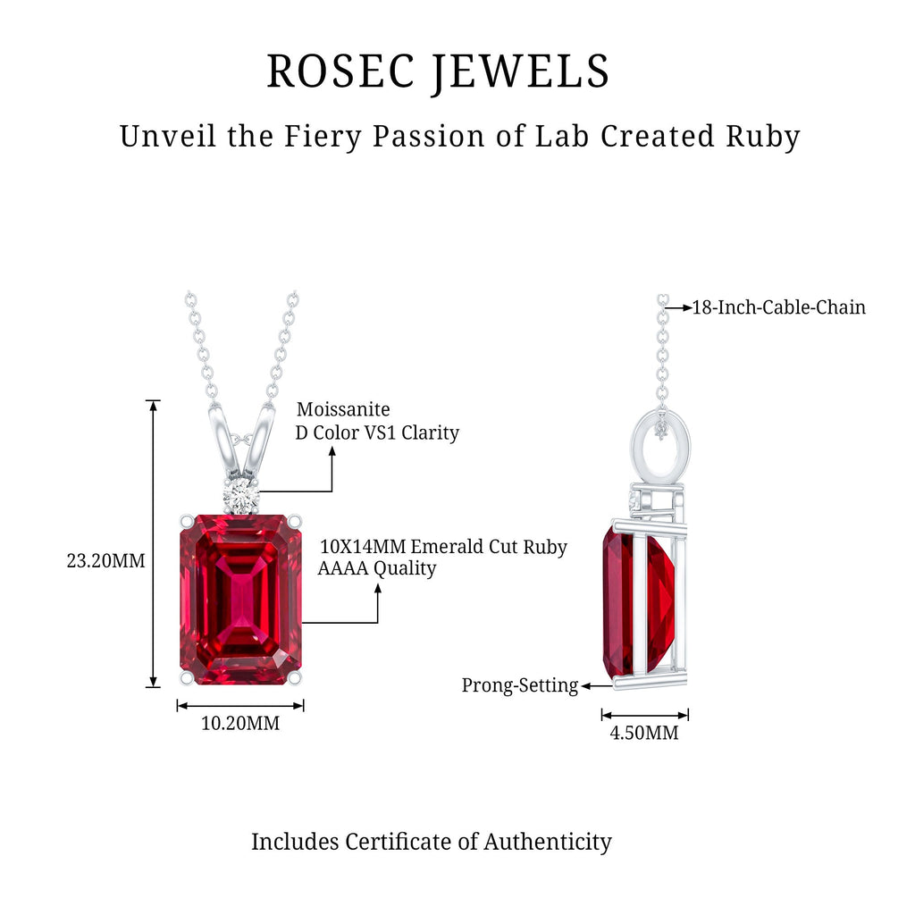 Sterling Silver 5 Carat Lab Grown Ruby Statement Pendant Necklace for Women