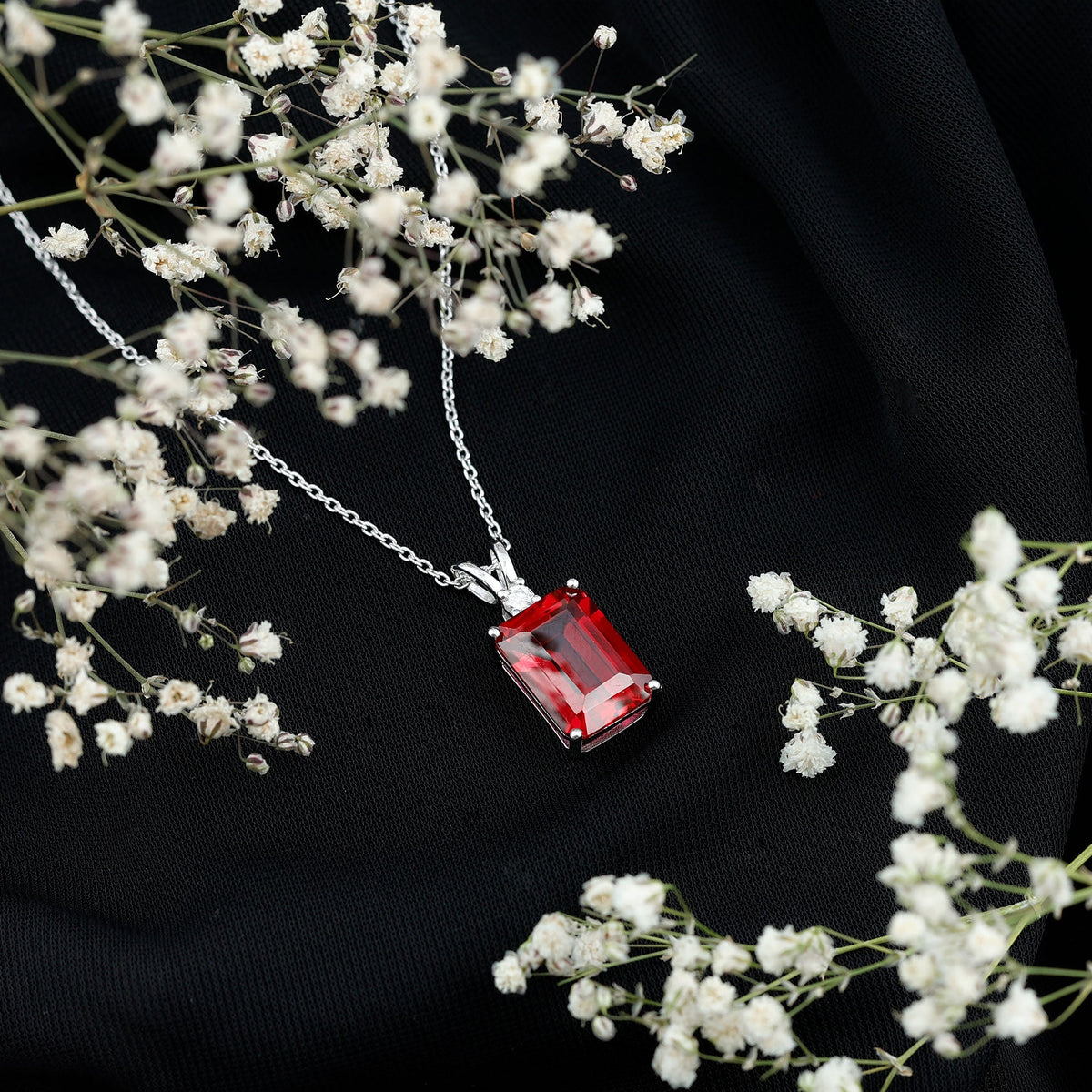Sterling Silver 5 Carat Lab Grown Ruby Statement Pendant Necklace for Women