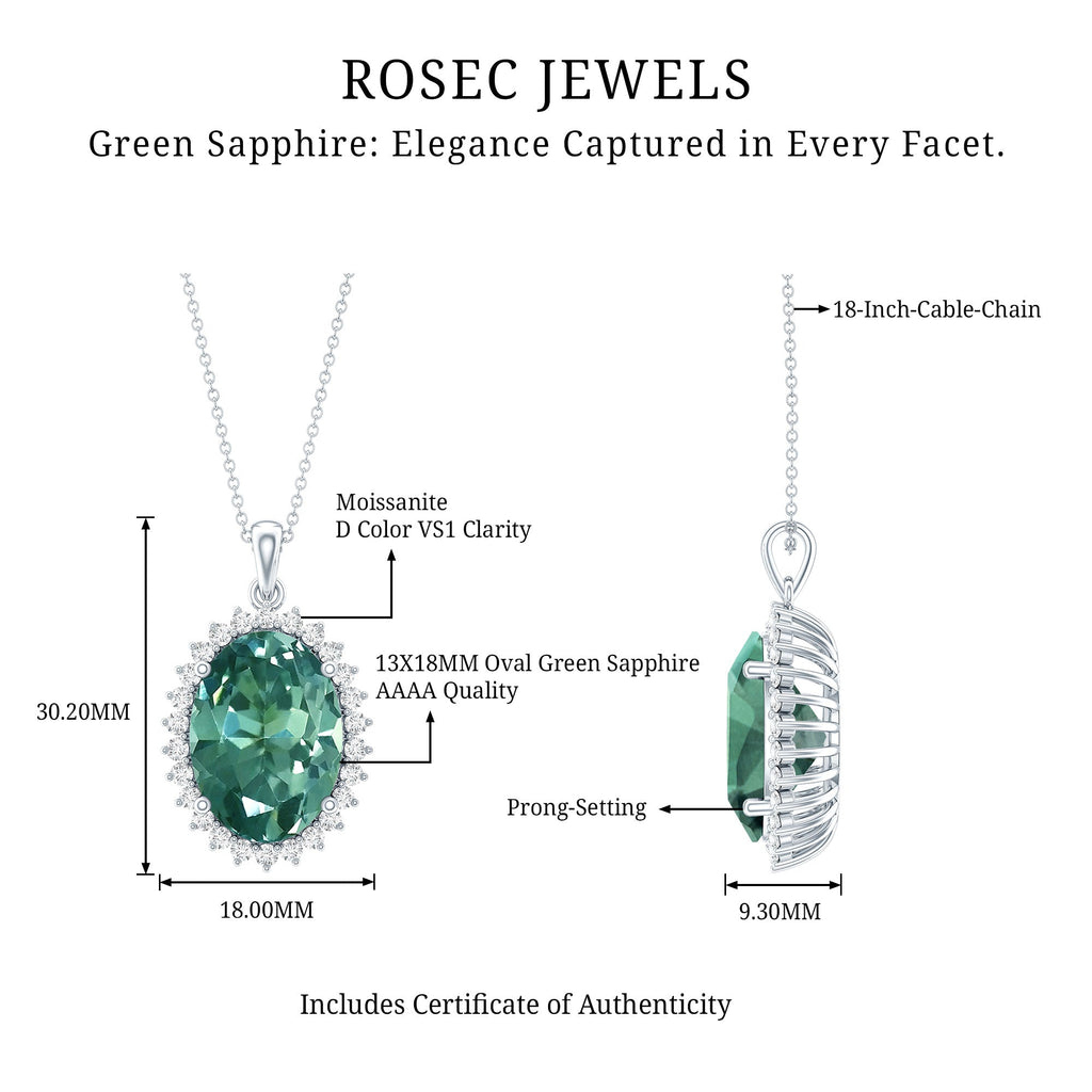 14 Carat Lab Grown Green Sapphire Statement Necklace with Silver Chain