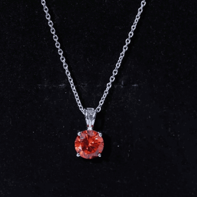 2 Carat Lab Grown Orange Sapphire Necklace With Silver Chain