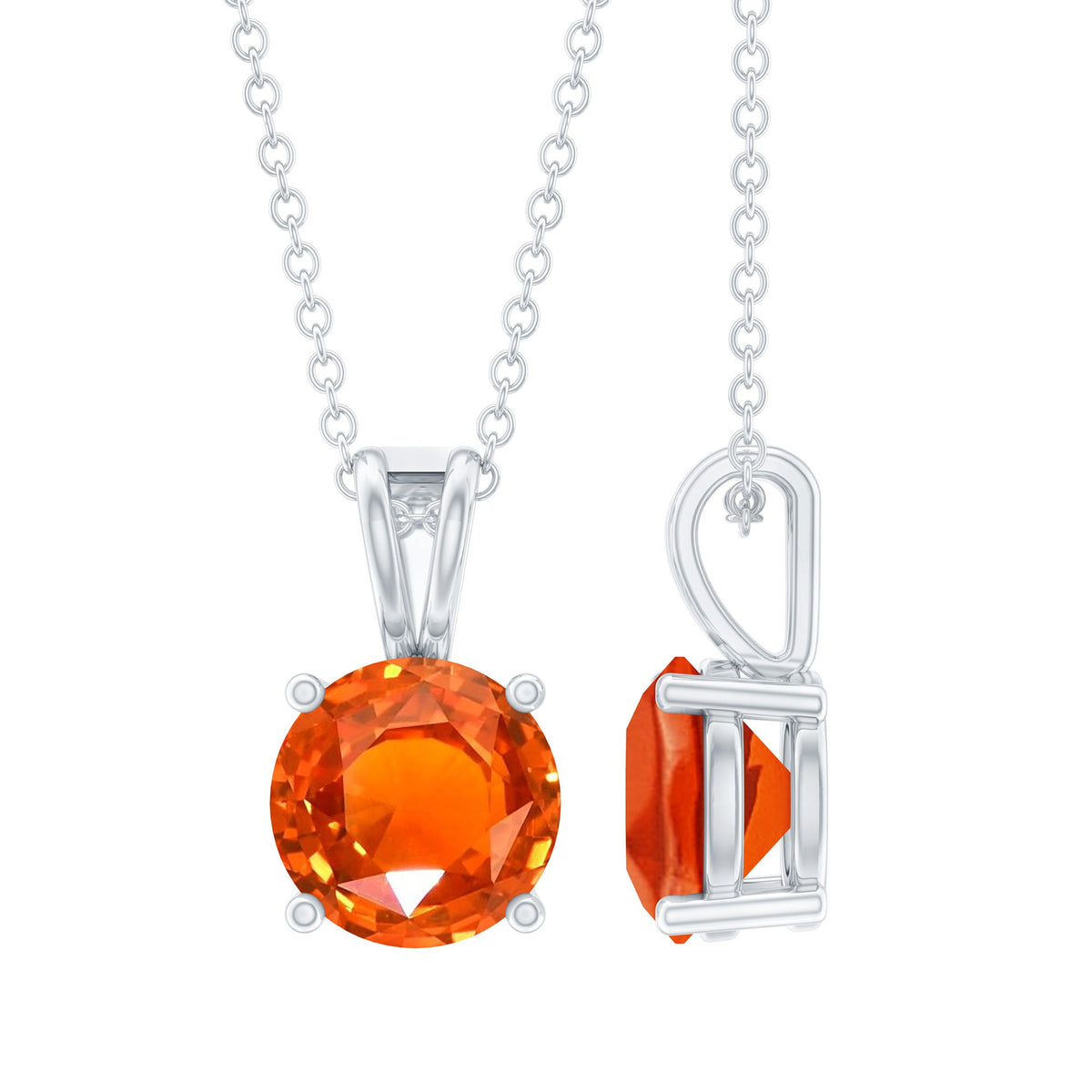 2 Carat Lab Grown Orange Sapphire Necklace With Silver Chain