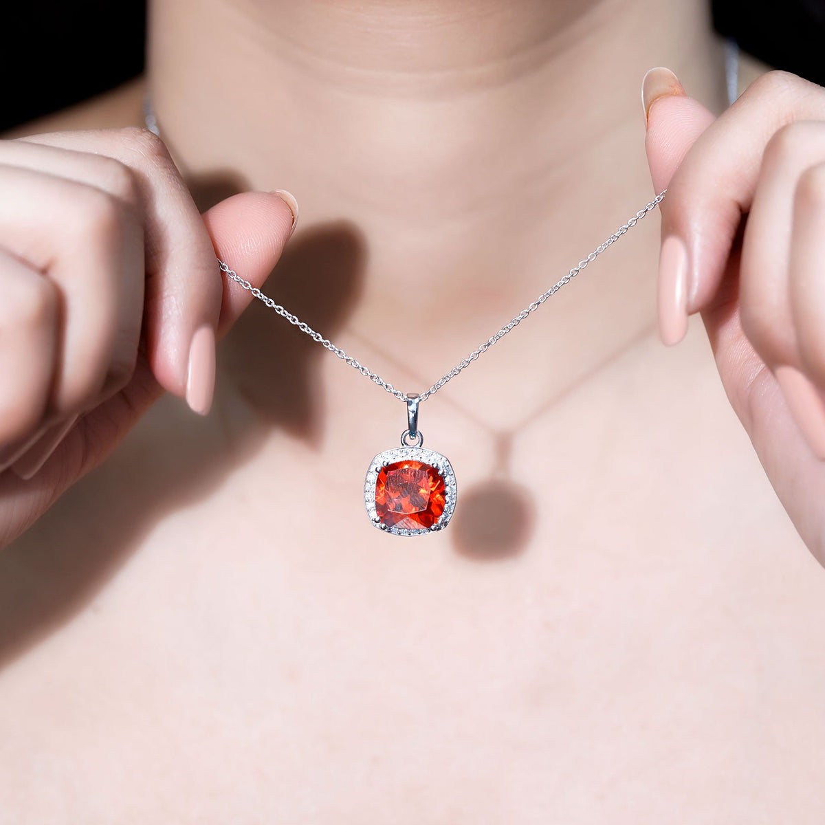 Certified 9 Carat Lab Grown Orange Sapphire Bridal Necklace With Silver Chain