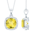 9 Carat Cushion Cut Lab Yellow Sapphire Statement Necklace with Silver Chain