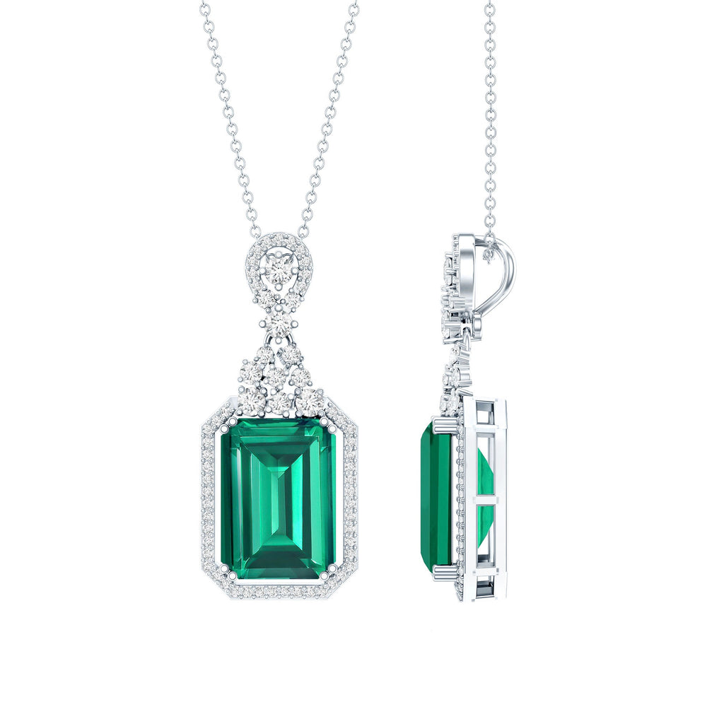 Certified 8 Carat Lab Grown Emerald Vintage Necklace with Silver Chain
