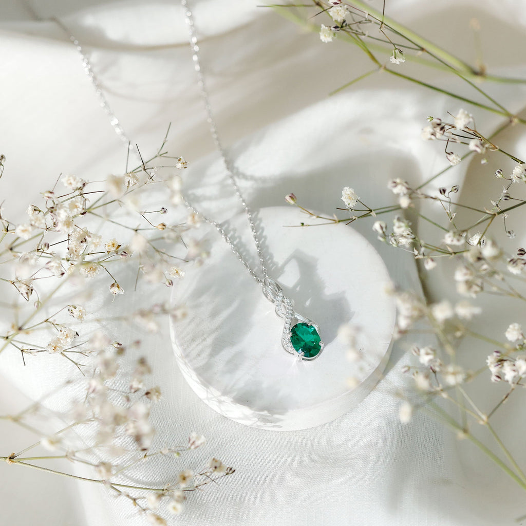 1.25 Carat Lab Grown Emerald Infinity Necklace with Silver Chain