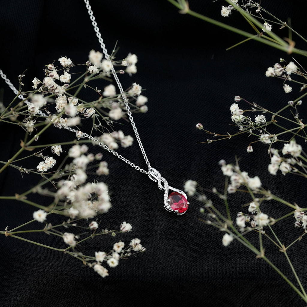 1.5 Carat Lab Grown Ruby Infinity Necklace With Silver Chain