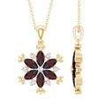 Real Garnet Flower Pendant Necklace in Yellow Gold Plated Silver