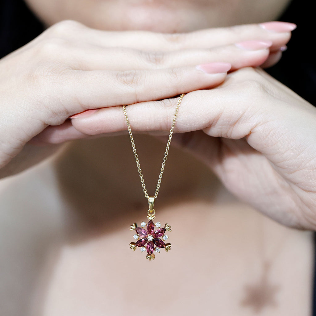 Certified Pink Tourmaline Flower Pendant Necklace with Silver Chain