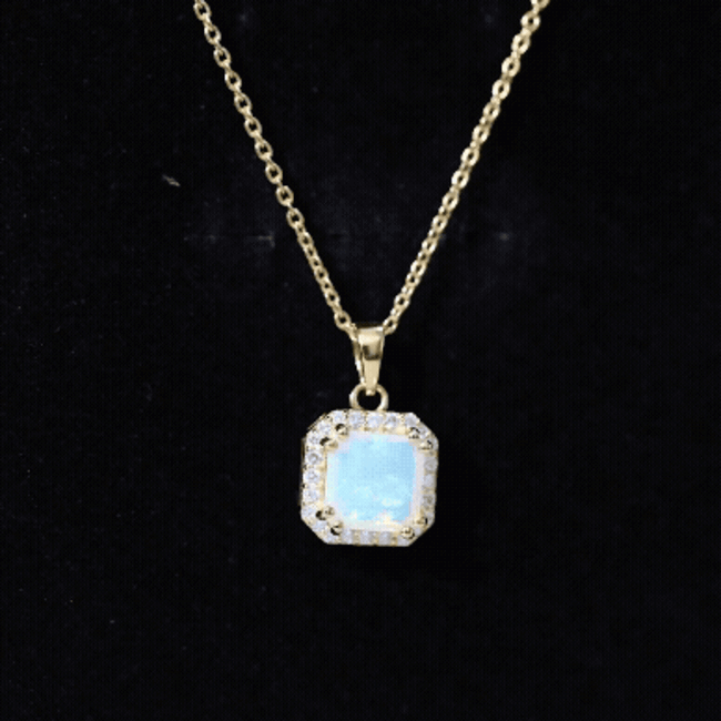 1.25 Carat Asscher Cut Ethiopian Opal Necklace with Diamond Halo