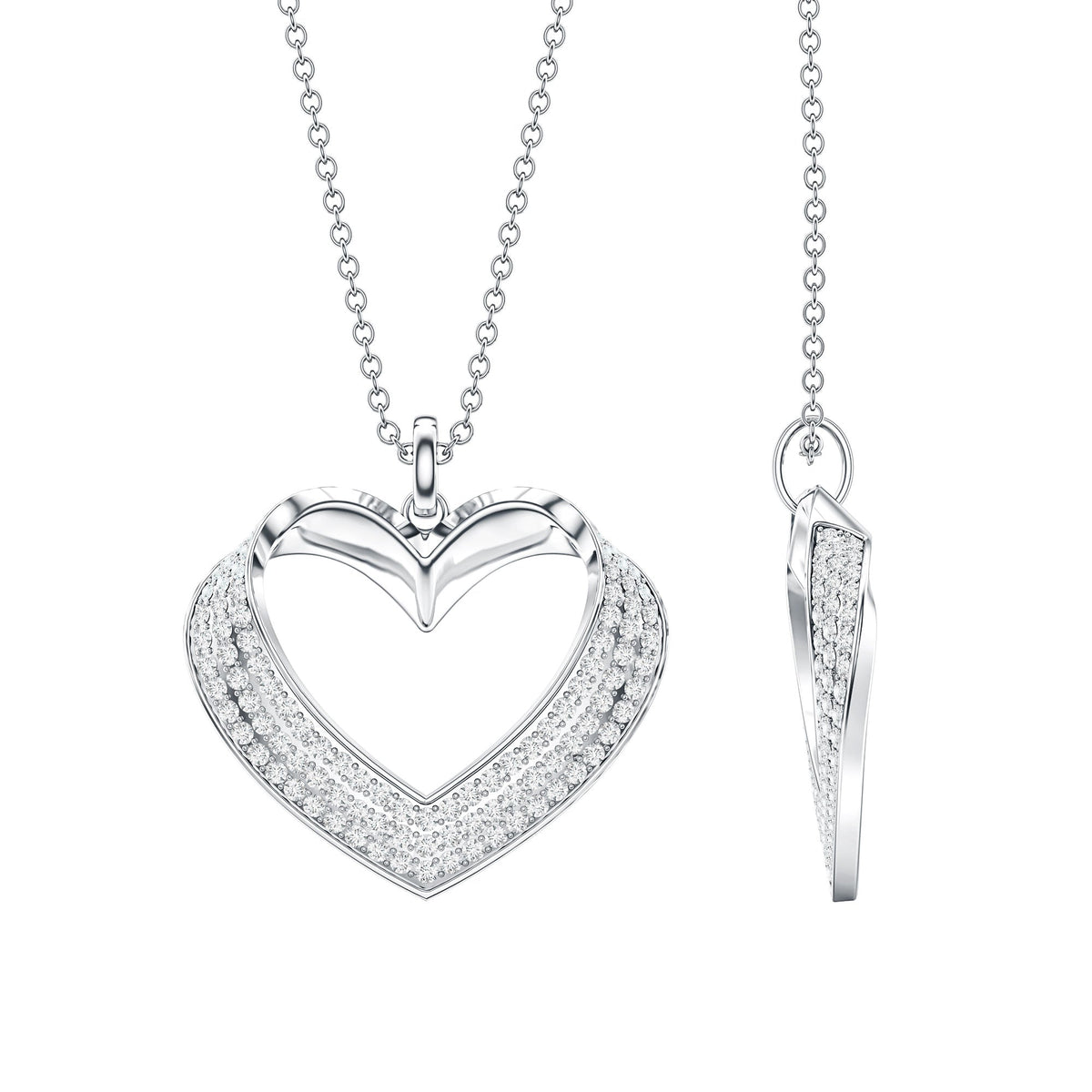 Pave Set Lab Grown Diamond Heart Necklace For Women
