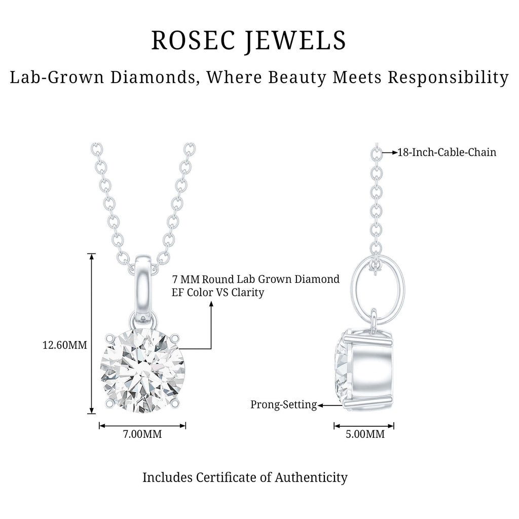 Lab Grown 1.2 Carat Single Diamond Necklace For Women